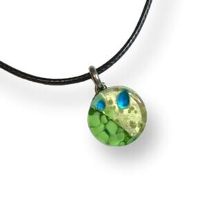 Green and pale yellow art glass pendant necklace
